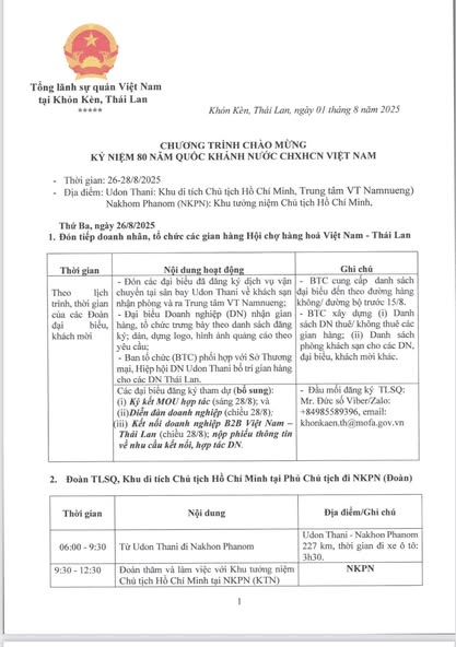 CHƯƠNG TRÌNH KỶ NIỆM QUỐC KHÁNH NƯỚC CHXHCN VIỆT NAM HỘI CHỢ THƯƠNG MẠI VIỆT NAM – THÁI LAN